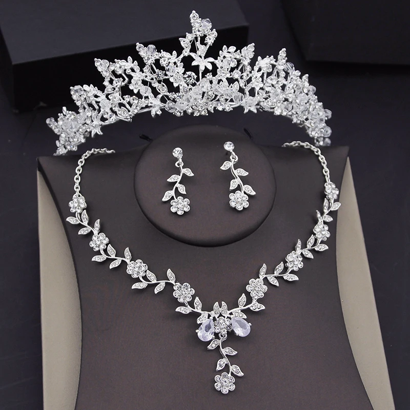 Foliage Crown Bridal Jewelry Sets for Women Tiaras With Earrings Necklaces Set Wedding Bride Jewellry Costume Accessories