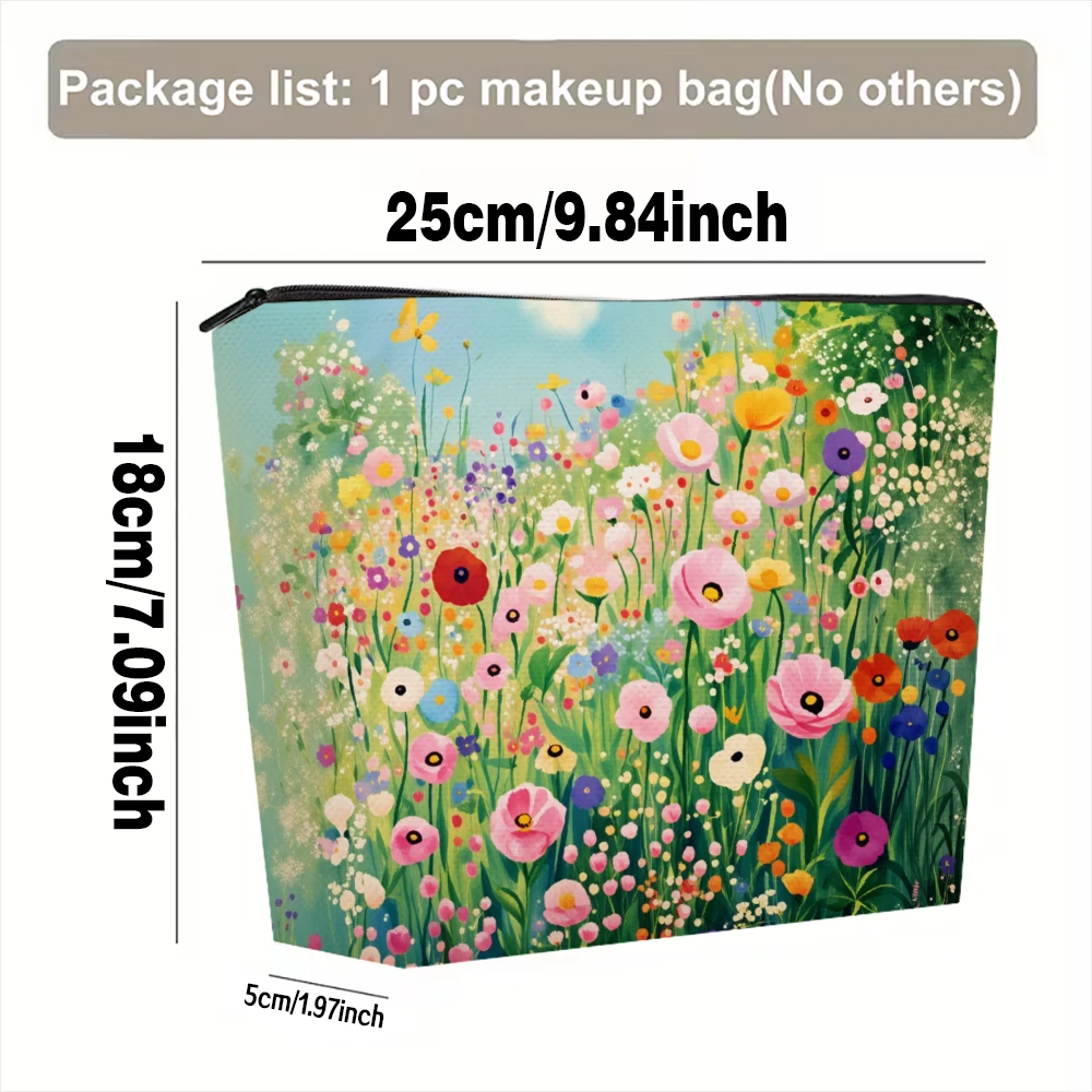 Colorful Flowers In Field Pattern Makeup Bags for Girls Cosmetic Pouch Toiletry Bag Pencil Case Travel Storage