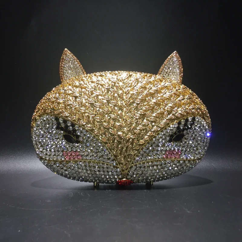 Glitter Rhinestones Diamond Handmade Luxury Evening Bag Crystal Shiny Metal Fox Box Wedding Party Clutch Purse Women's Handbag