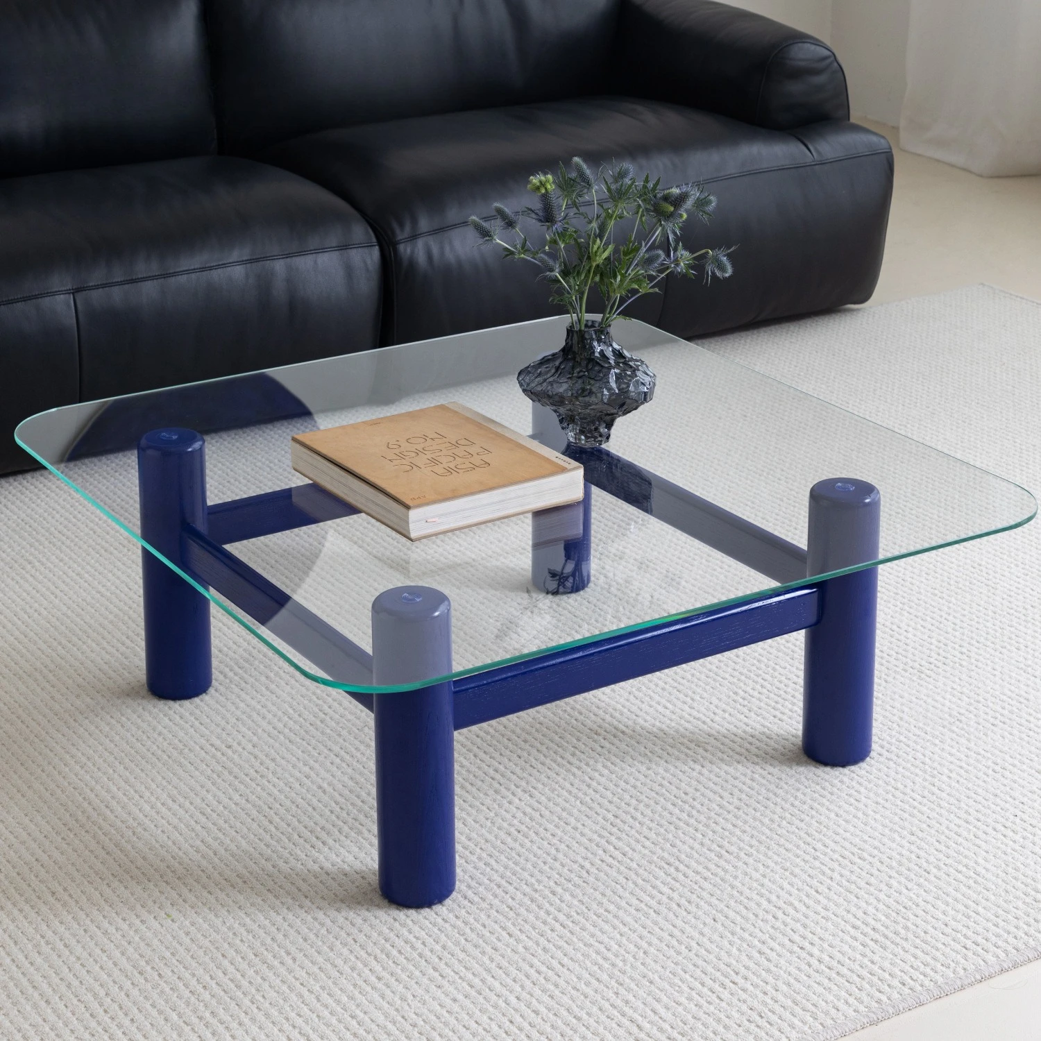 Glass coffee table, solid wood feet, modern simplicity, light luxury ins style, Italian minimalism