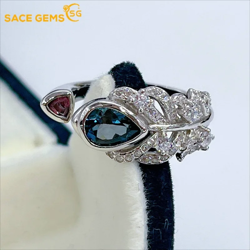 

SACE GEMS стерлингового серебра 925 пробы 5*7 мм натуральный лондонский синий топаз роскошные кольца для женщин созданы свадебное обручальное кольцо ювелирные изделия