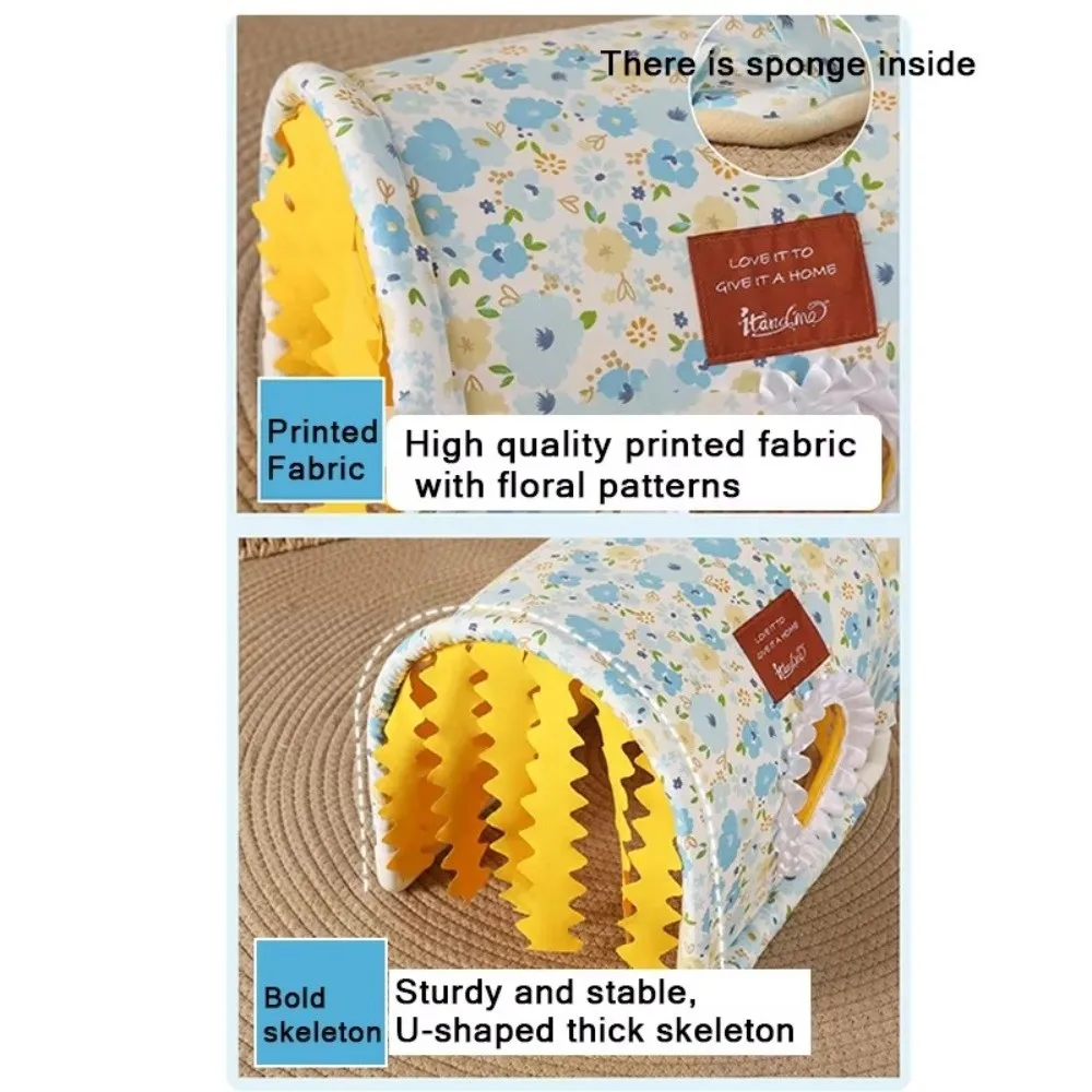 Triangle Tassel Tunnel Nest Bottomless Summer Hamster Shelter Floral Print Rabbit/Dutch Pig/Guinea Pig Pet Shelter Tent