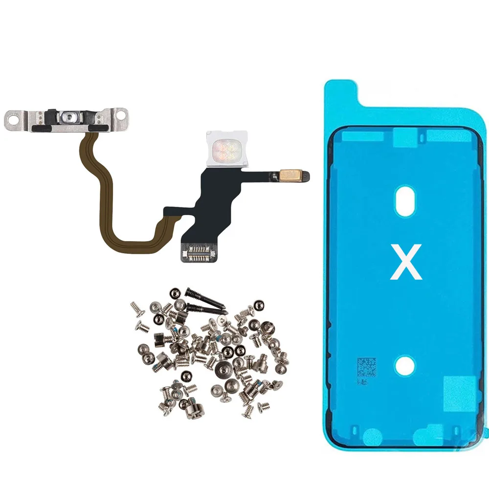 Power ON OFF Button With Flash Flex Cable For iPhone X XR XS 11 Pro Max And Full Set Screws + Waterproof Tape Replacement Parts