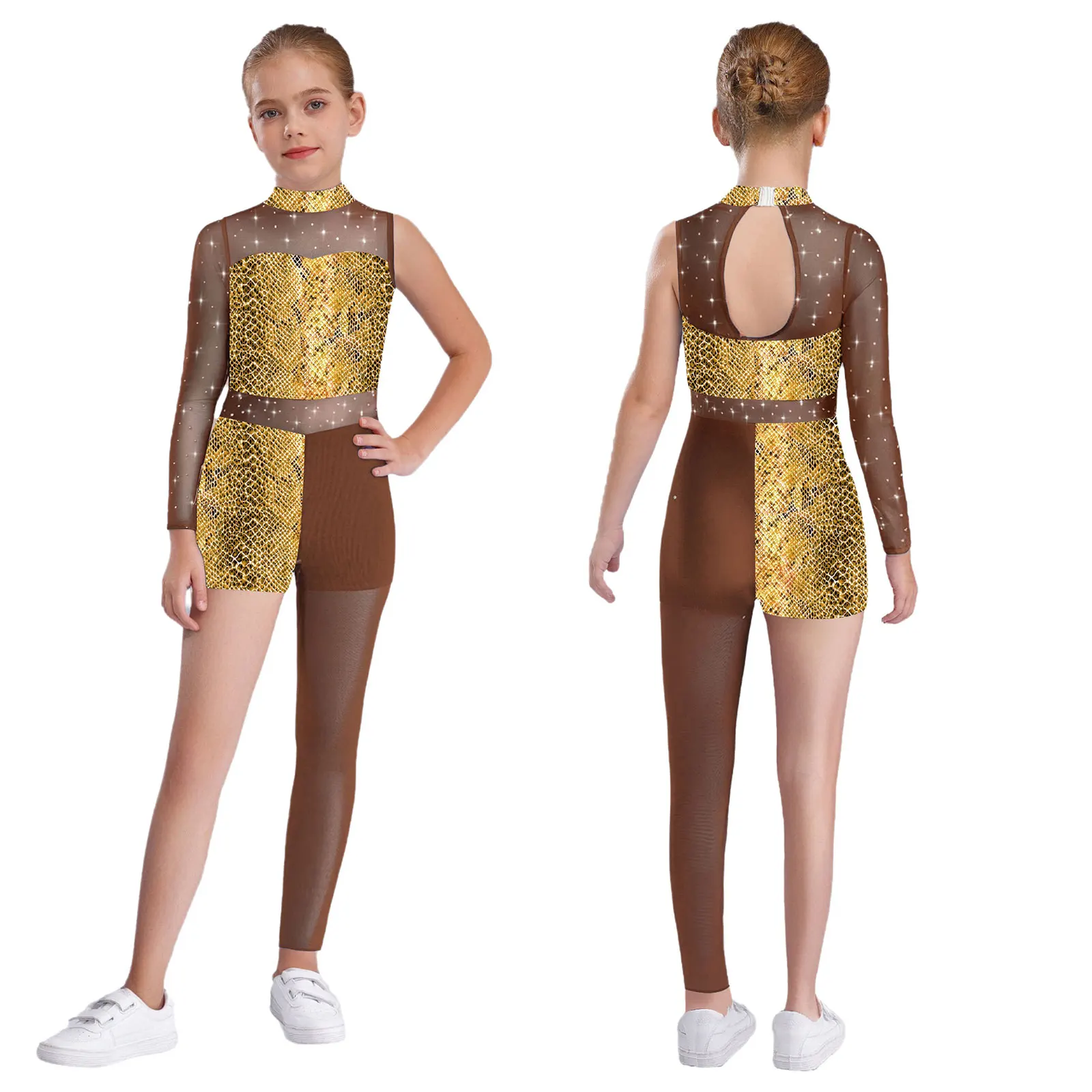 Girls Artistic Gymnastics One-piece Suit Children Long Sleeve Snakeskin Printed Full Body Unitard Ballet Bodysuit Jumpsuits