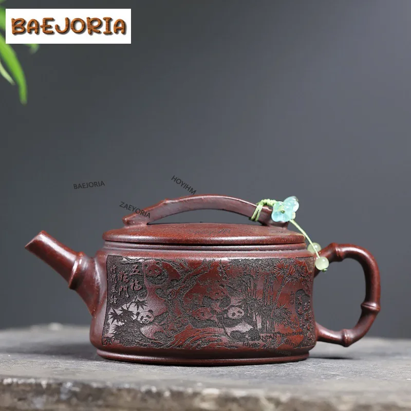 BAEJORIA 340ml Luxury Yixing Purple Clay Teapots Handmade Large Caliber Pot Raw Ore Iron Blood Red Sand Mud Kettle Zisha Tea Set