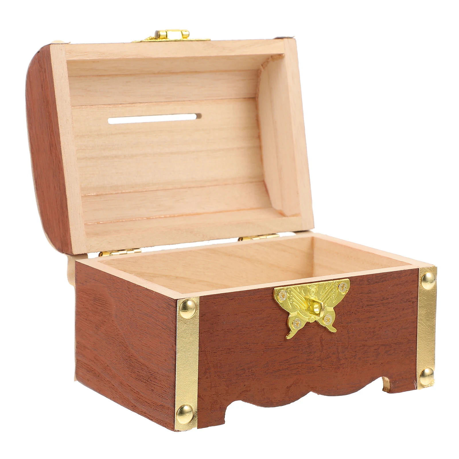 

Wooden Jewelry Box Storage Organizer Retro Trinket Case Keepsake Box Lid Portable Bank Money Saving Bedroom