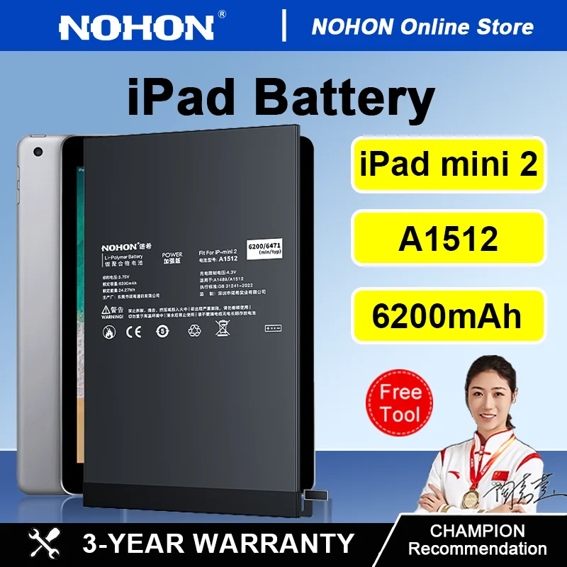 NOHON NEW For iPad Battery Air 1 2 3 Mini 4 5 6 7 8 Air2 Air 3 Pro 9.7 10.5 12.9 High-Capacity A5177 A1798 A1673 Battery tool