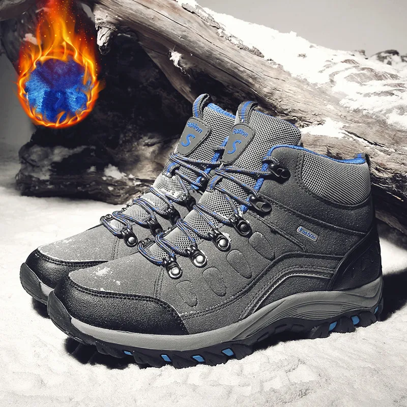 

Warm Plush Snow Boots New Men's Winter Boots Outdoor Non-Slip Couple Hiking shoes High-Top Waterproof Sneakers Men's Ankle Boots