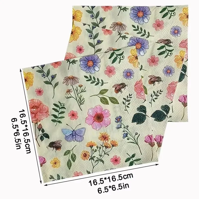 20/60Pcs Disposable Napkins, Floral Paper Napkins, Party Handkerchief Tissue Paper Towel, Table DIY Decor