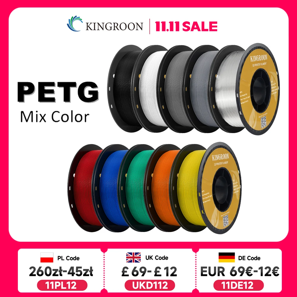 KINGROON PETG 3D Printer Filament 1.75mm 5KG 10KG Mix Color 3D Printing Material 1kg/roll  petg Plastic For FDM 3dprinter