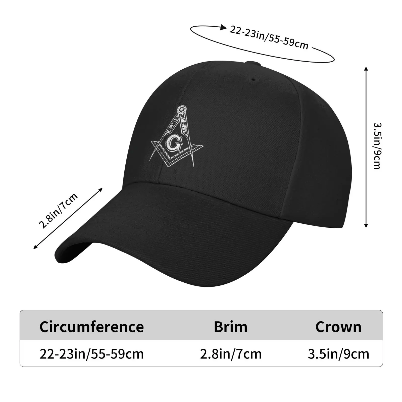 Freemasonry Baseball Cap Men Women - Adjustable Classic Plain Hat Black