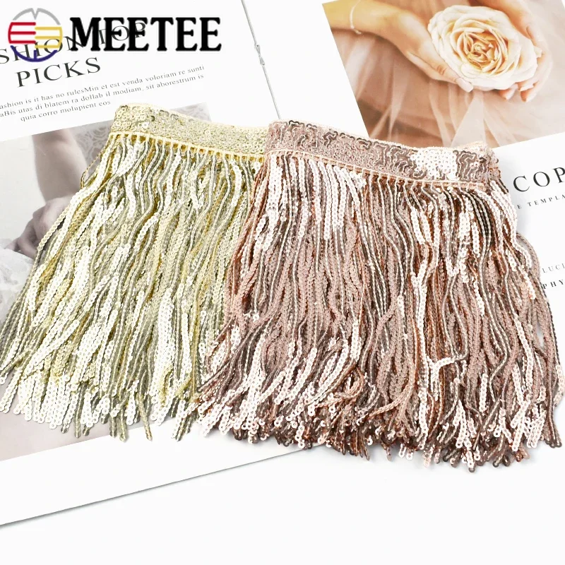 1/2Yards Meetee 14cm Colorful Sequins Tassel Fringe Lace Trim Ribbon DIY Handmade Dance Performance Clothing Sewing Accessories