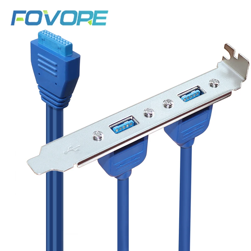 2 Ports USB 3.0 Female Back Panel To Motherboard 20pin Header Connector Cable Adapter With PCI Slot Plate Bracket 50cm