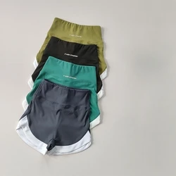 Cintura alta contraste esportes shorts para fitness feminino no verão vermelho nádegas yoga calças de três peças respirável e casual wear