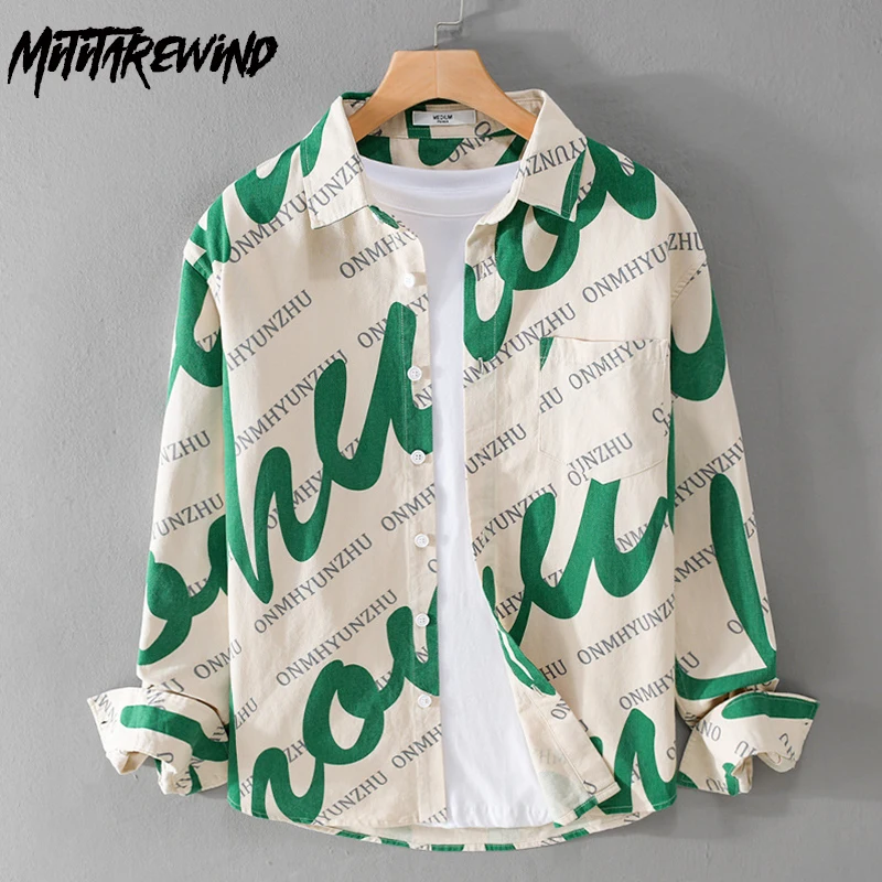 

Spring Letter Printed Shirt for Men High Street Long Sleeve Tops Men Pure Cotton New in Shirts Trendy Shirt Youth Casual Shirts