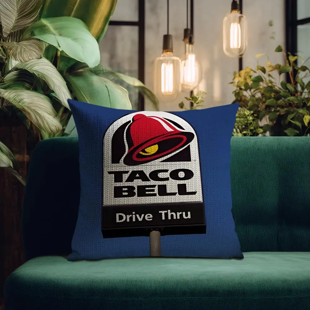 Mexican Flavor T-Taco Bell Pillow Case Natural Linen Organic Fabric Double-Sided Printing Breathable Perfect for Home Decor
