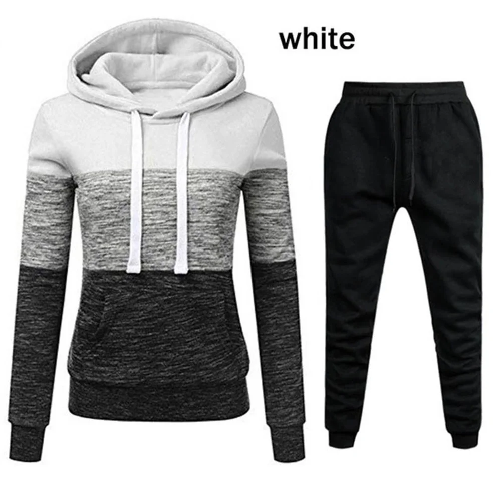 1 Set Hoodie Pants Set Women Two Piece Set Color Block Large Pocket Autumntracksuit Contrast Color Running Sets Jogger