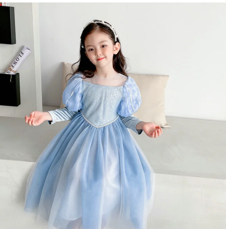 

New Baby Girls Boutique Sequind Mesh Long Sleeve Dress, Princess Kids Sweet Fashion Party Dress 3-10T