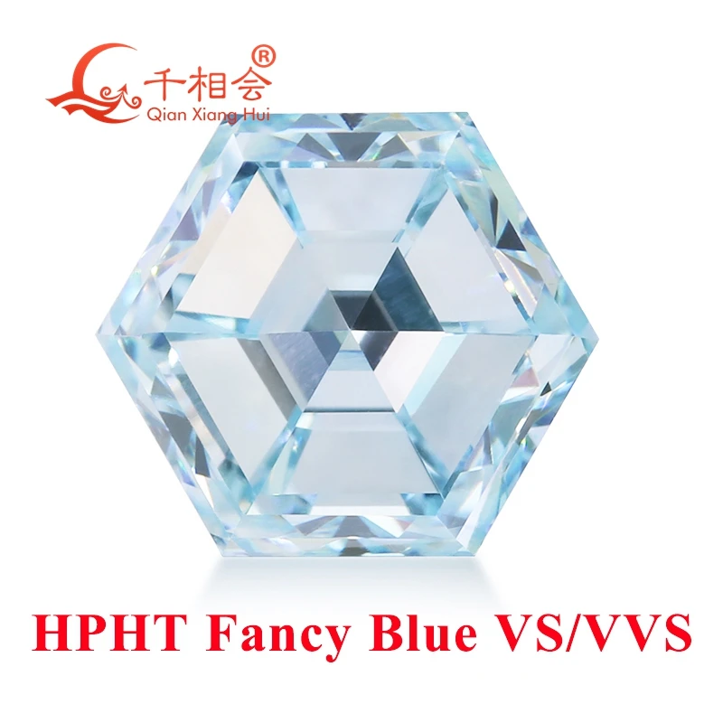 Lab Grown Diamante Pedra solta, extravagante Cor Azul, VVS1 Certificado VHPHT, Pedra Hexagonal, 2EX Hexagonal, Passo Cut, 1.12ct