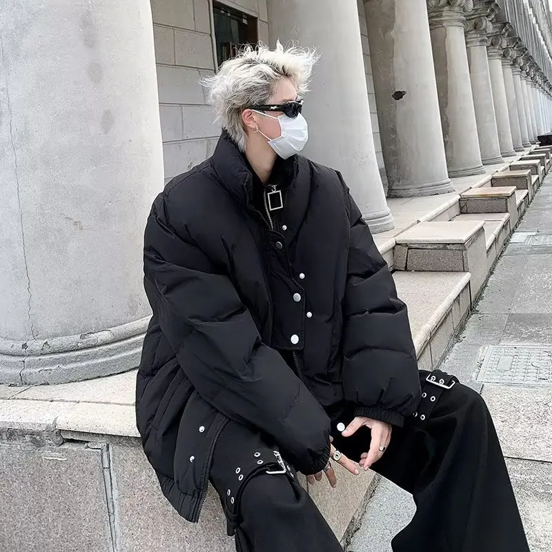 

Мужская зимняя теплая хлопковая куртка Pure Bla High Street свободного кроя для молодежи, повседневная, с застежкой-молнией, длинное пальто