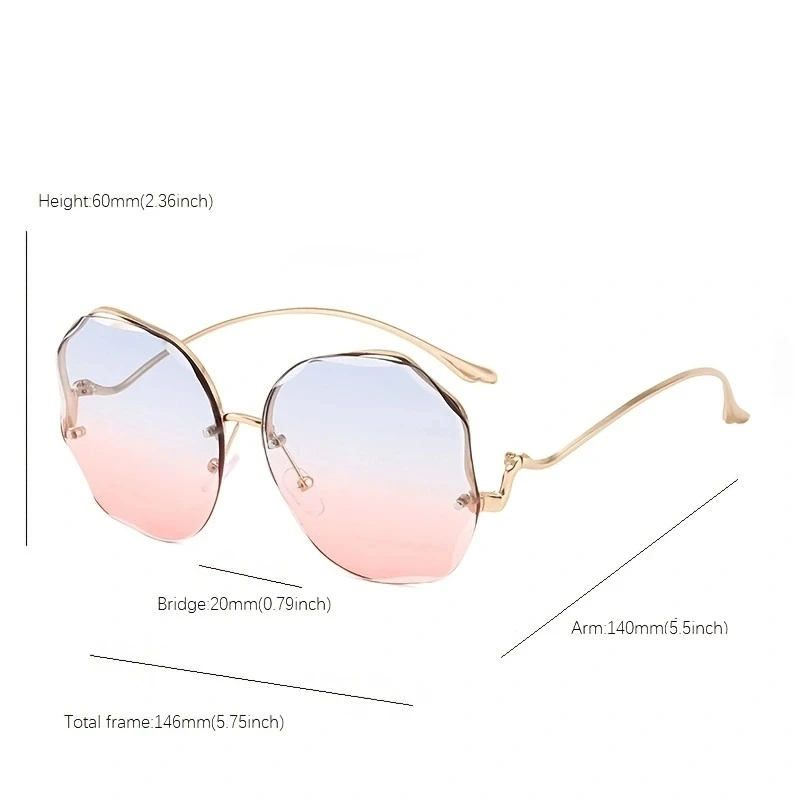 Rimless Sunglasses Polygon Fashion Popular Women Men Shades Big Frame Round Sun Glasses for Female Oculos Gradient Sunglasses