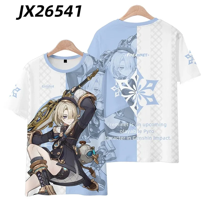 Camiseta con estampado 3D de Anime Genshin Impact para hombre y mujer, camisa divertida de manga corta con cuello redondo, moda de verano, Cosplay