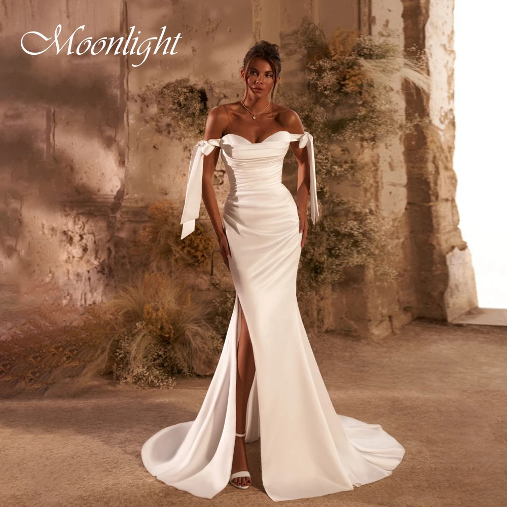 Abito da sposa moderno a sirena con scollo a cuore e pieghe 2026 con spalle scoperte e spacco alto aperto sul retro Abito da sposa Abiti da sposa personalizzati