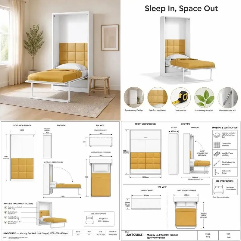Modern Steel Frame Space Saving Foldable Murphy Wall Bed Integrated Wardrobe Locker Particleboard Bedroom Panel Design