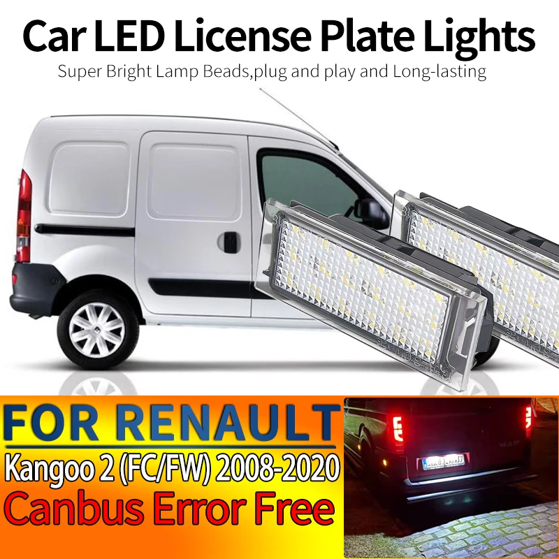 

2Pcs For Renault Kangoo 2 FC/FW 2008-2016 2017 2018 2019 2020- Canbus Error Free Car Led Number License Plate Light Car Styling