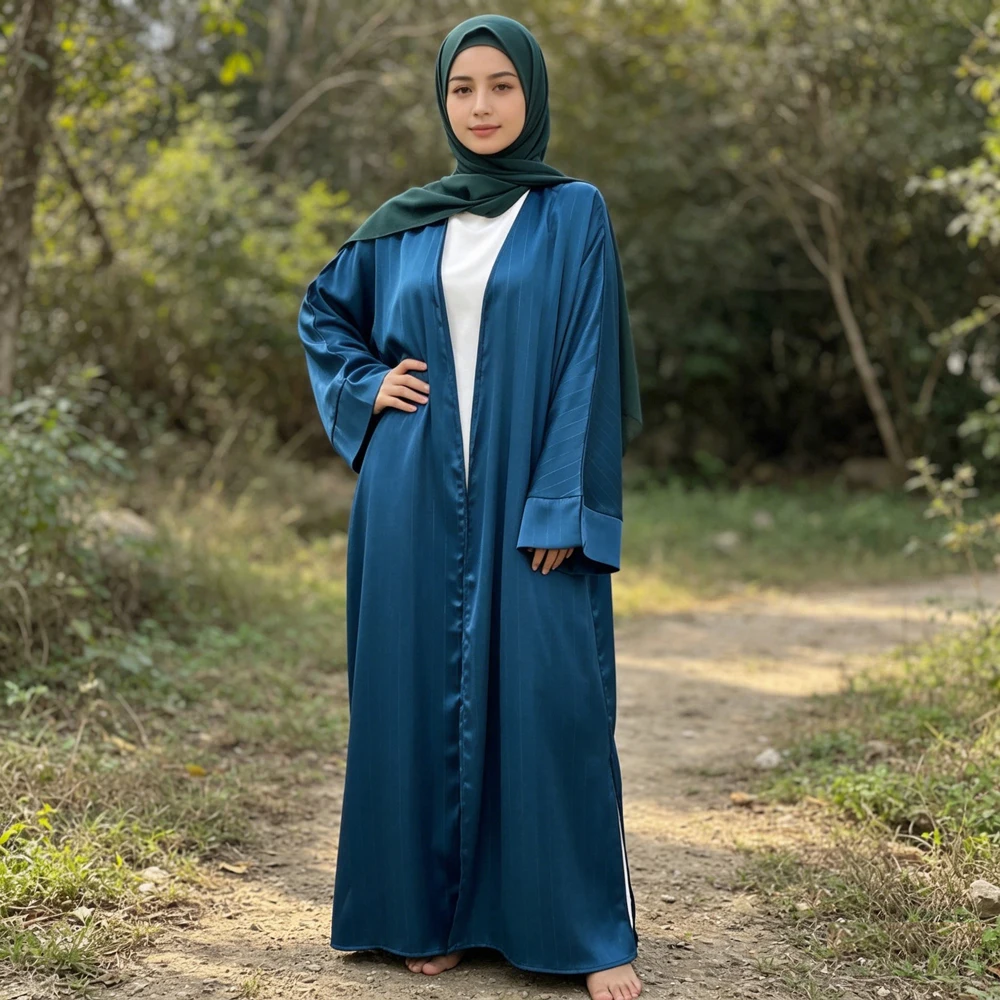 

Ramadan Kimono Abayas for Women Modest Muslim Moroccan Dubai Fashion Dress Open Front Abaya Satin Eid Al Adha 2025 Islam Clothes