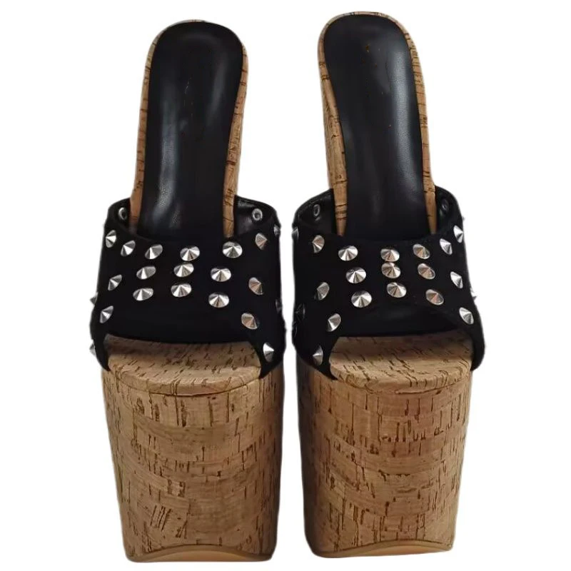 DIZHUANG shoes Fashionable women\'s high-heeled slippers. Approximately 25 cm heel height. Wedges slippers. Open toed slippers.