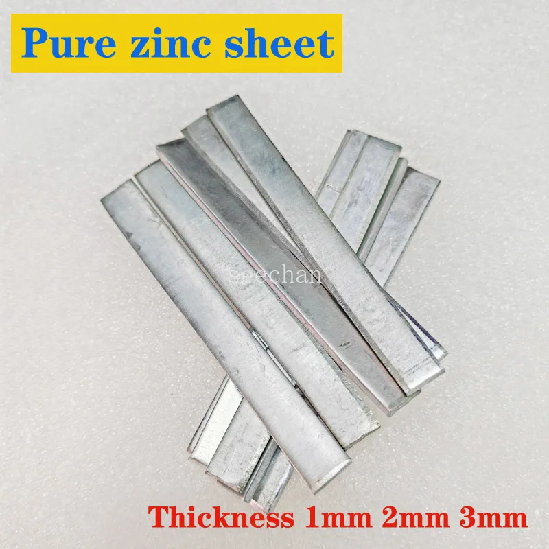 5pcs Purity Zinc Sheet Strip Block Anti-corrosion Pure Metal Zinc Plate Foil Thickness 1mm 2mm 3mm 10x100mm for Science Lab