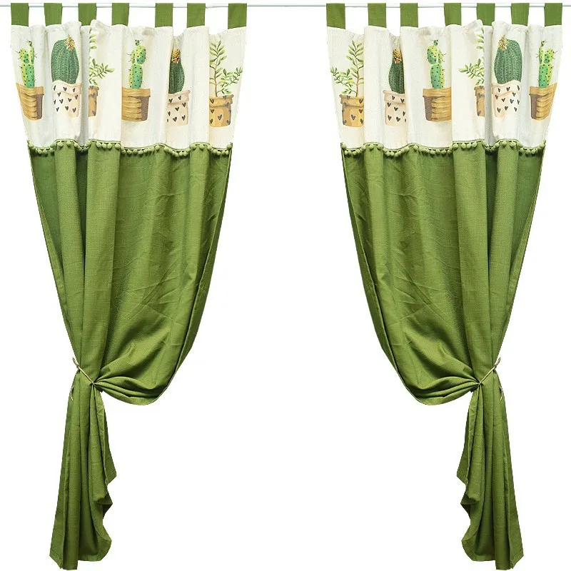 Soild Green Blackout Curtains Plant Cactus For The Bedroom Doorway custom rod pocket hangNordic Style