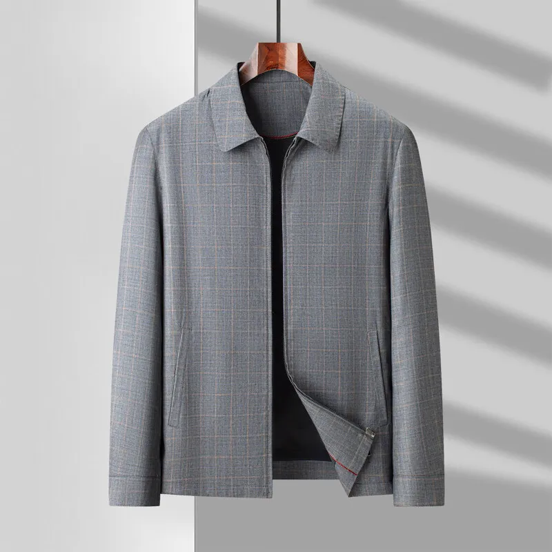 

2025 Spring Classic Plaid Lapel Jacket Men's Brand Casual Business Short Coats Lapel Social Office Streetwear Tops Men Clothing