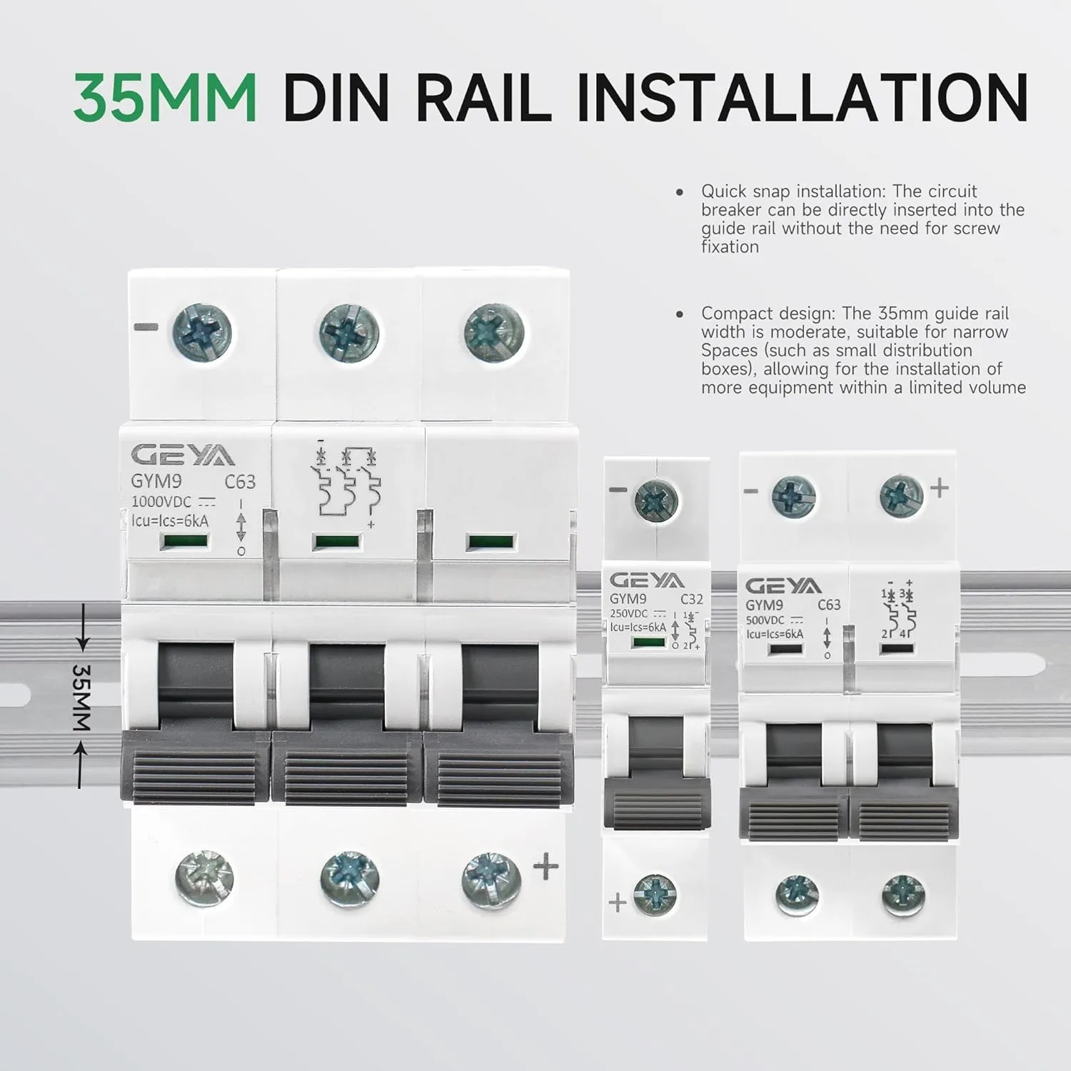 GEYA 1P 2P DC MCB 500V Solar Power Mini Leistungsschalter Überlastschutz Schalter 6A ~ 63A für Photovoltaik PV System Schalter – Detail 4