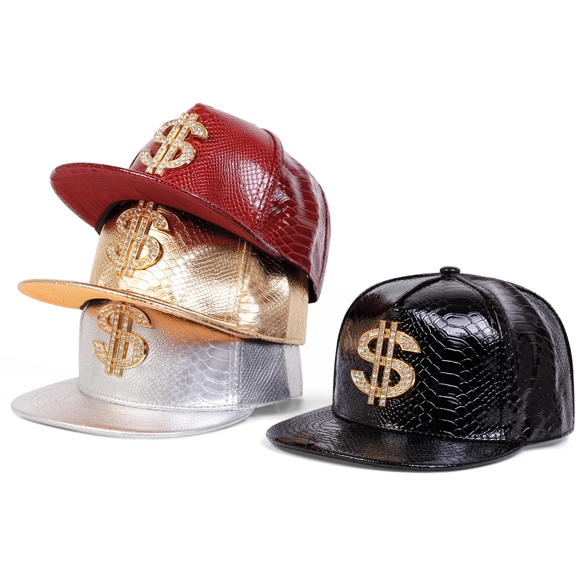 Unisex S label Python patterned Leather Hip-hop Hats Spring Autumn Outdoor Adjustable Casual Baseball Caps Sunscreen Hat