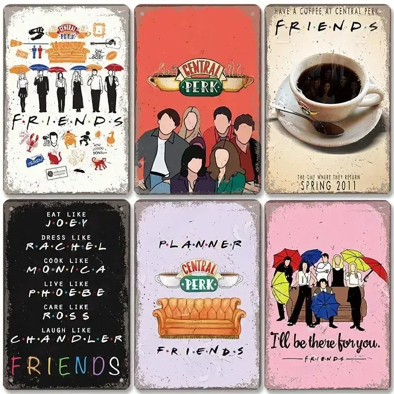 Vintage Friends Coffee Plaque Metal Tin Signs Central Perk Metal Posters Wall Art Decor for Cafe Decor