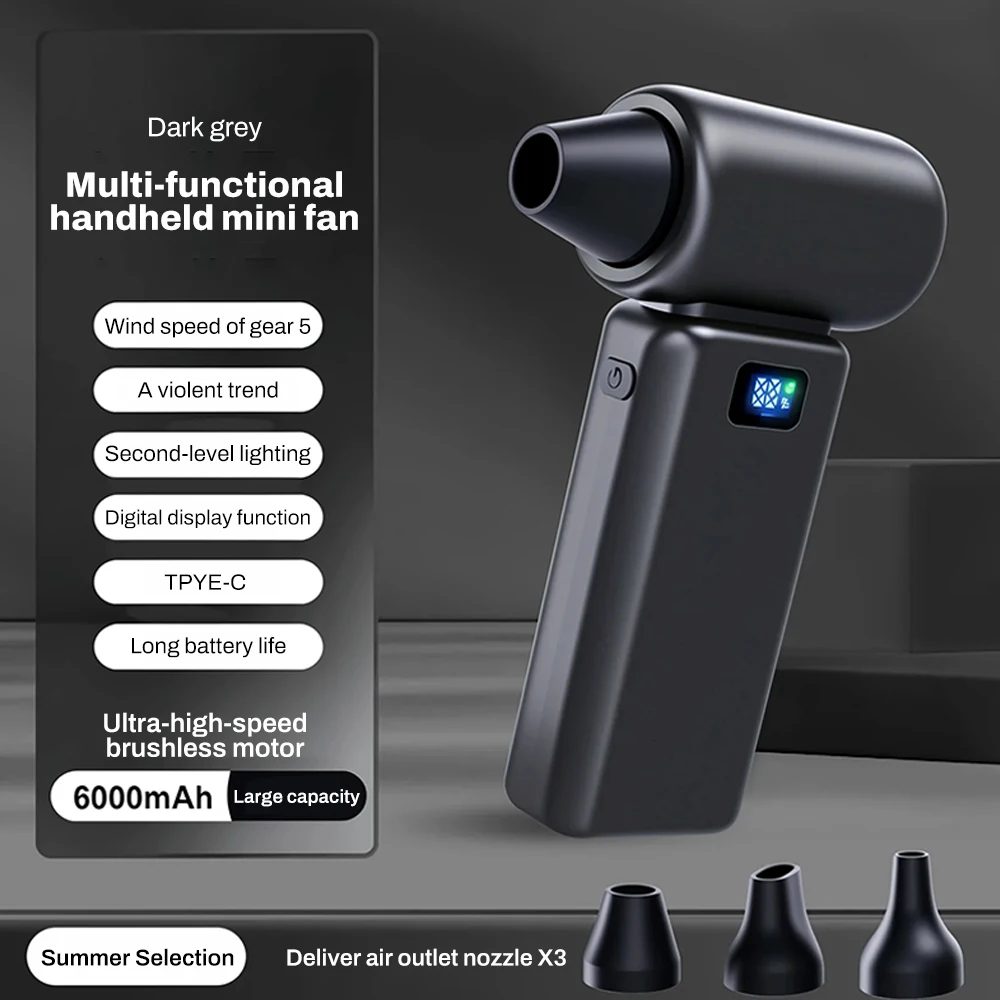 Turbo Jet Fan 350000 RPM Draadloze 6000 mAh Oplaadbare Mini Fan Handheld Draagbare Outdoor Camping Super Sterke Handheld Fan