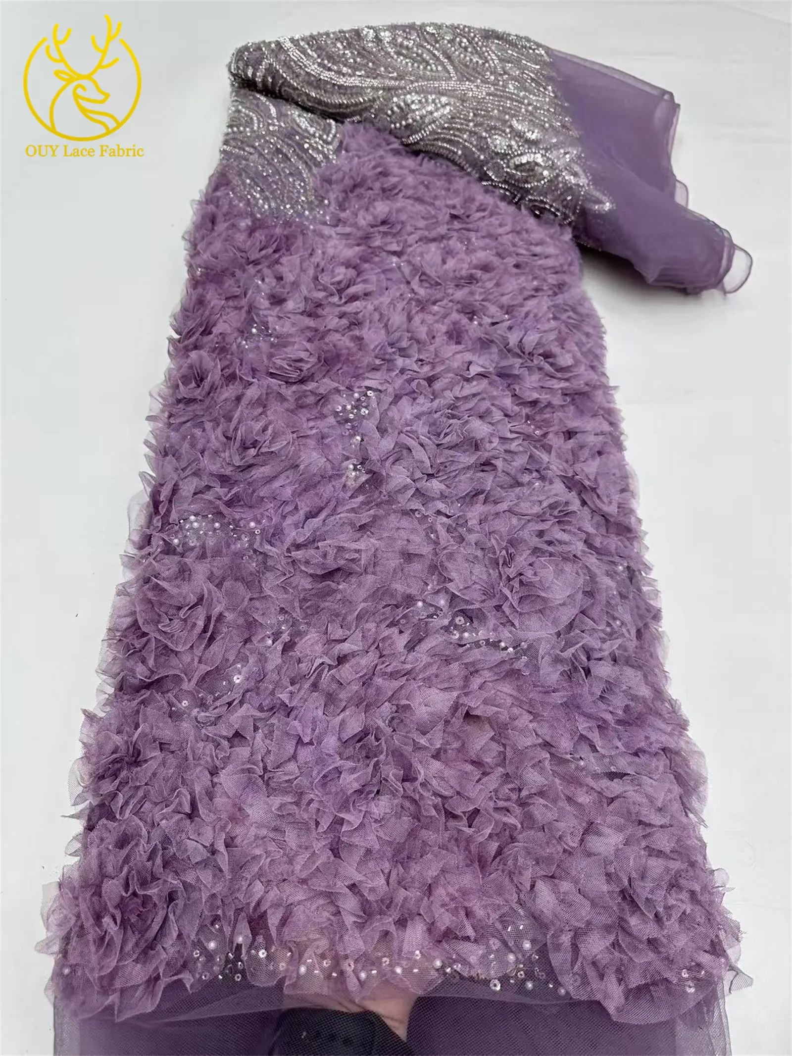 3D-grüner französischer Pailletten-Spitzenstoff mit Blumenmuster, 2026, hochwertiger afrikanischer Perlen-Spitzenstoff, ideal für Partykleider und Hochzeitskleider – Detail 21