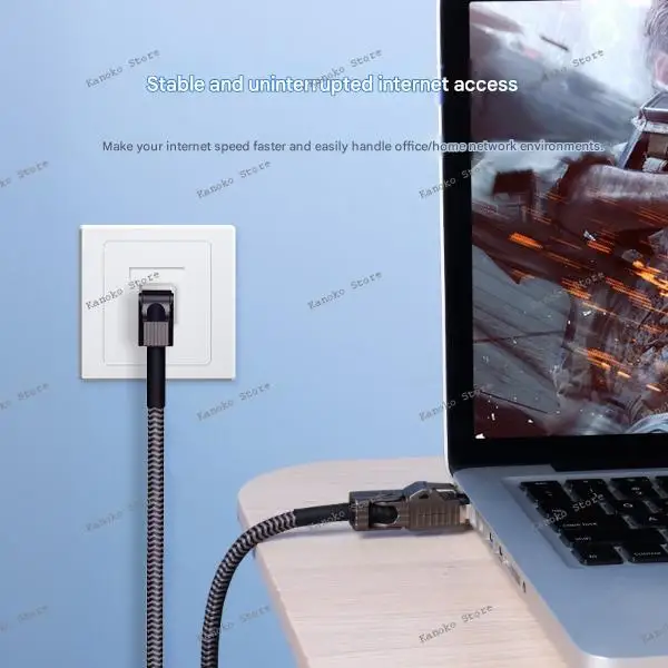 Haibeisi Acht Kabel 10 Gigabit Cat8 Thuis Glasvezel Breedband E-sport Elleboog Super Zeven 7 Gigabit 90 Graden Rechte Hoek