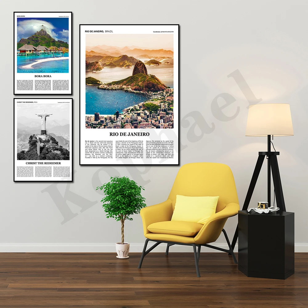 Bora Bora Auckland Lima Sao Paulo Rio de Janeiro Mexico Christ the Redeemer Cityscape Travel Wall Art Poster