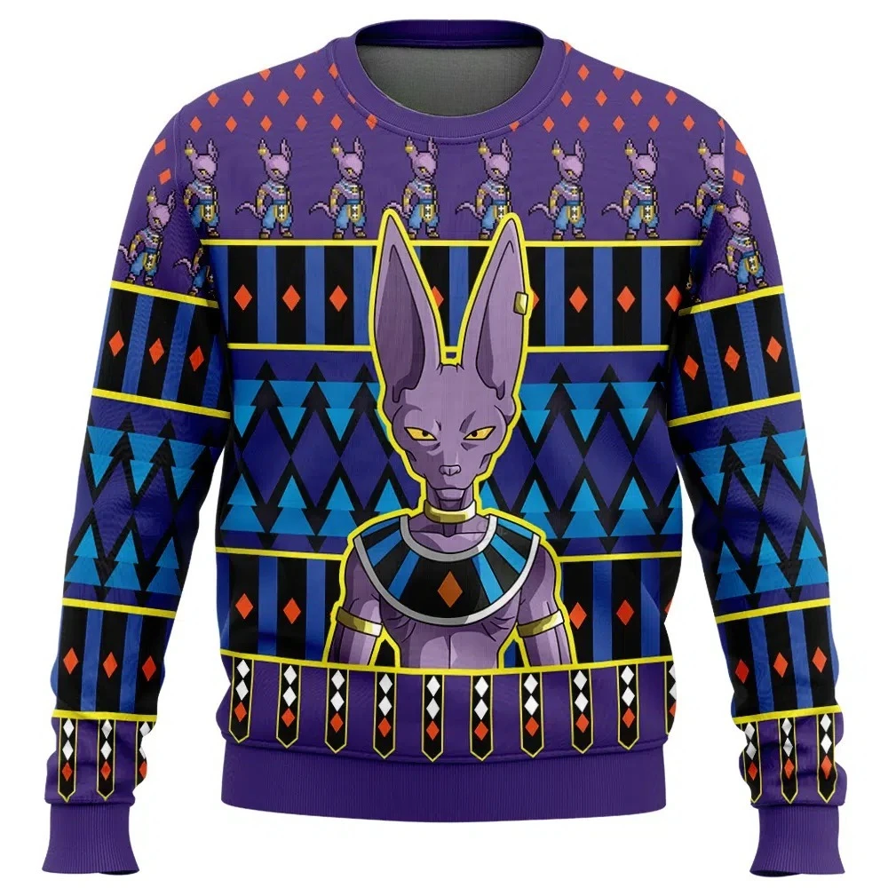 2026 Autumn Winter Dragon Ball Beerus God of Destruction Cosplay Pullover Hoodie, 3D Print Retro Oversized Top for Unisex Kids