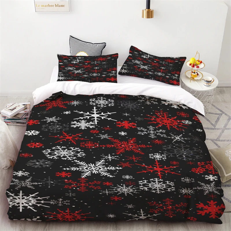 Duvet Cover Christmas Snowflakes Black Background Three Piece Set One Quilt Cover Two Pillowcases Single Double Queen King