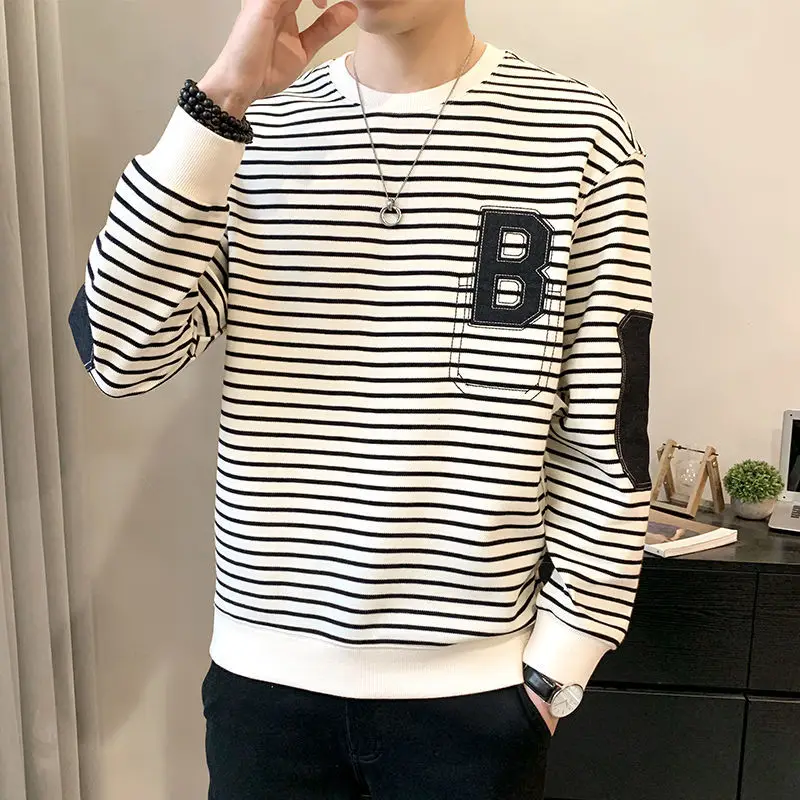 

Stylish Spliced Letter Embroidery Striped T-Shirt Men's Clothing 2022 Autumn New Oversized Casual Pullovers Korean Tee Shirt