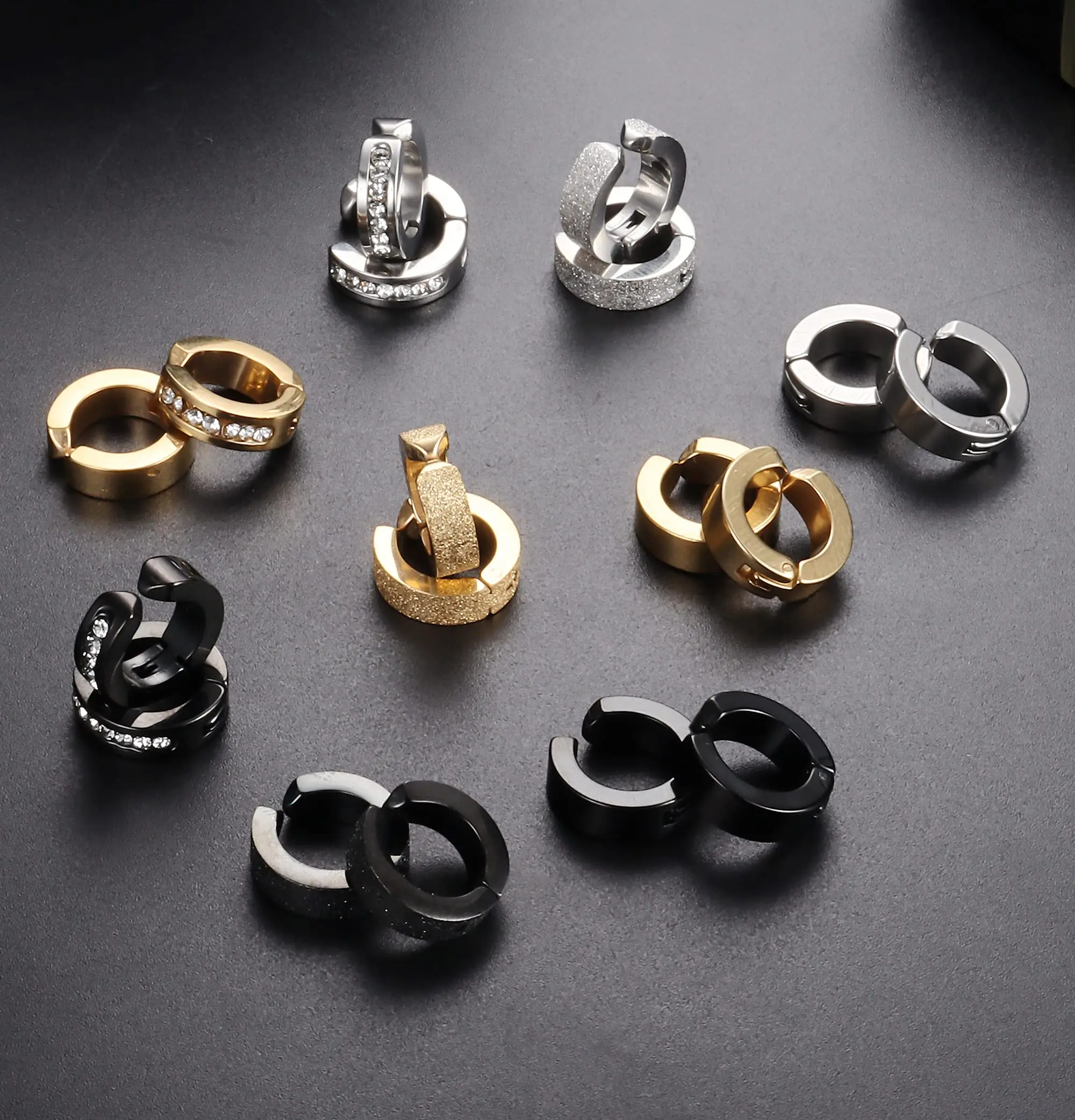 1 Pair/9 Pairs Non-Piercing Earrings Stainless Steel Clip On Hoop Earrings For Men Women Paved CZ Ear Clip Earrings Set