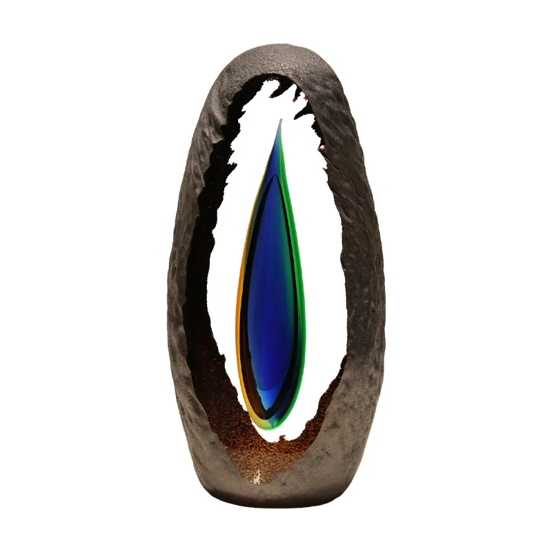 Creative Art Crystal Glazed Vase Hollow Transparent Design Colored Water Droplet Inlaid Decorative Vase Home Ornament