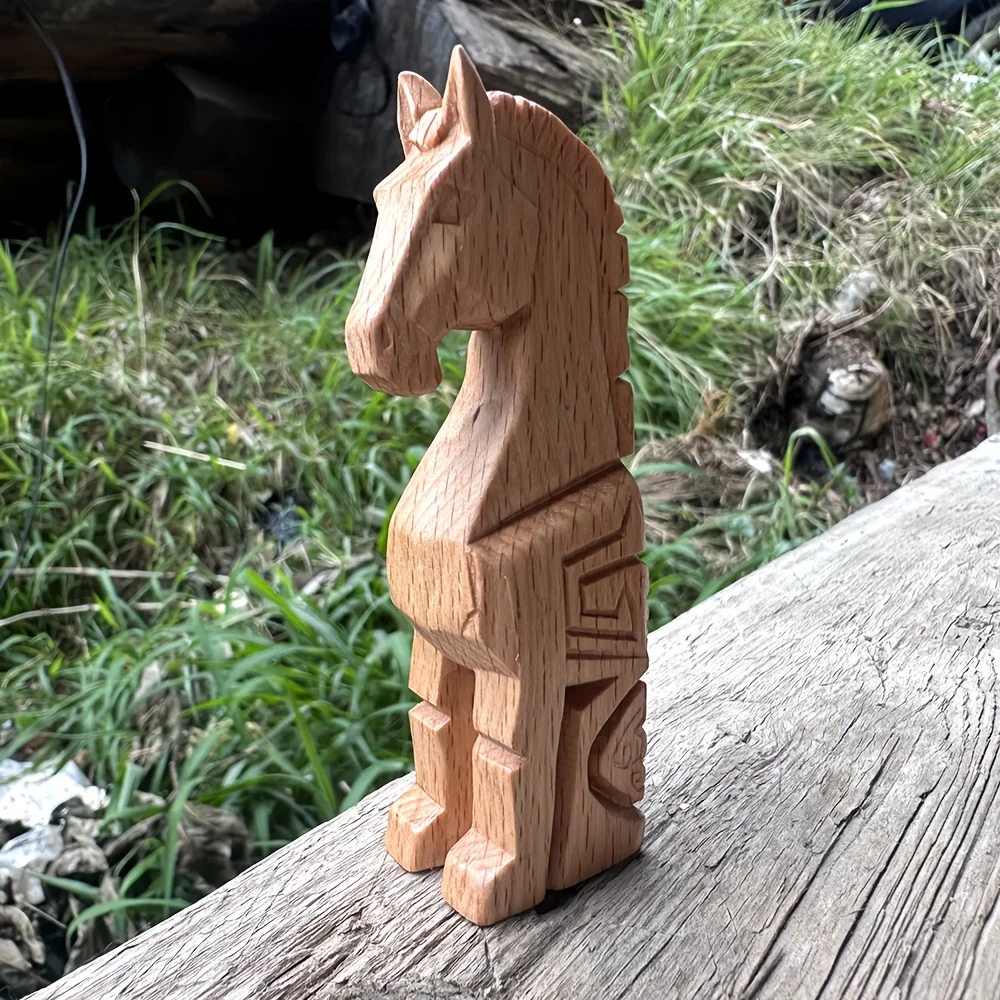 Wooden Rocking Horse Ornament, Hand-Carved, Minimalist Style Animal Sculpture, Suitable for Living Room, Bedroom, Office Desk Decoration, Bedroom, Tea Table Decoration