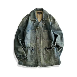 Men's Denim Mechanic Chore Suit Jacket Rugged Workwear