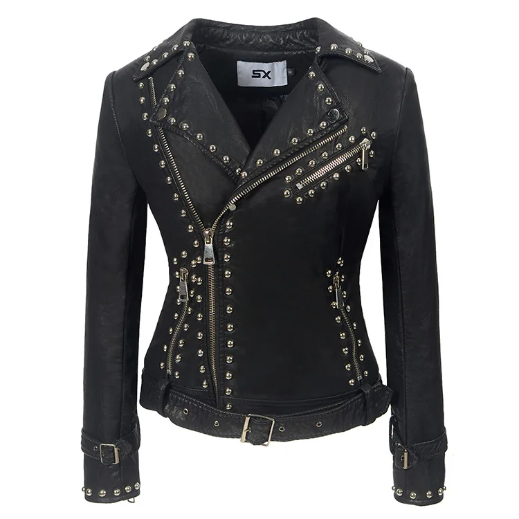 Women's Steampunk Rock Leather Jacket, Slim Fit, Short Street Dress, Gothic PU Leather Motorcycle Jacket, Zipper leather jacket