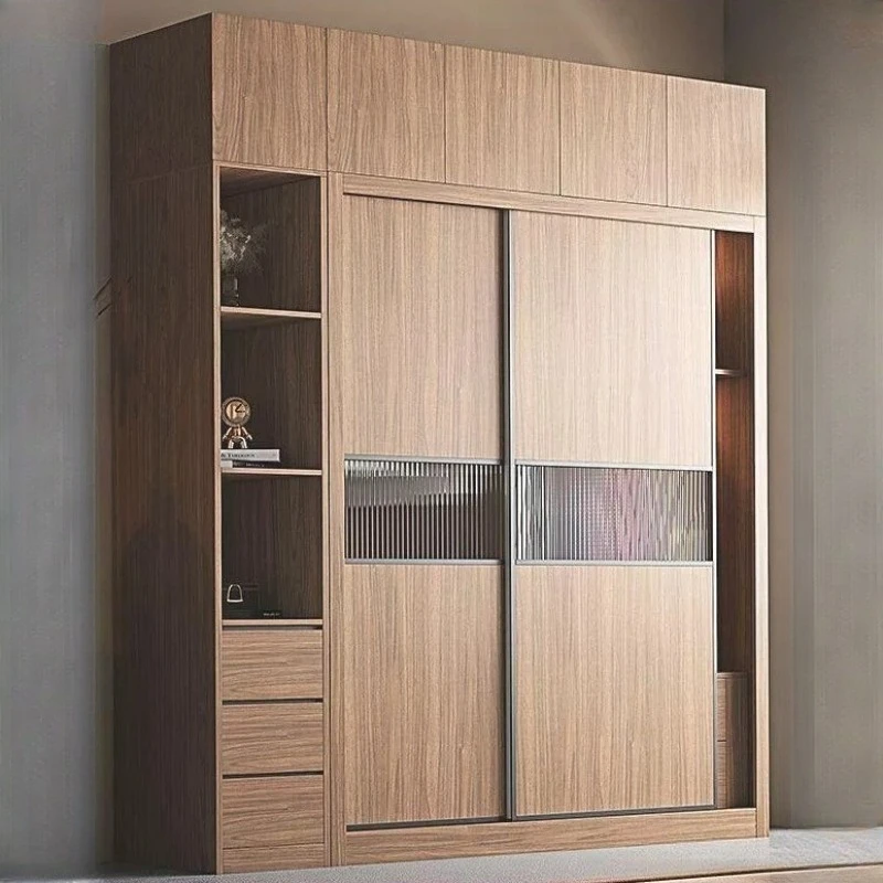 Glass Wooden Wardrobe Cabinets Cupboard Organizer Bedroom Wardrobe Clothes Sliding Armadio Camera Da Letto House Furniture